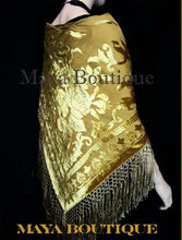 Silk Piano Shawl Wrap Scarf Burnout Velvet Antique Gold Hand Dyed Maya Matazaro