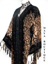 Fringe Jacket Kimono Silk Burnout Velvet Beaded Spider Black Beige Maya Matazaro