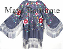 Embroidered Silk Fringe Jacket Flamenco Kimono Lilac Grey Short Maya Matazaro