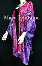 Pink Purple Camellia Burnout Velvet Caftan Kimono Duster Hand Dyed Maya Matazaro