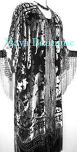 Kimono Fringe Jacket Opera Coat Burnout Velvet Silver Black Maya Matazaro