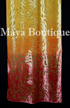 Maya Matazaro Hand Dyed Orange Gold Camellia Shawl Wrap Scarf Burnout Velvet
