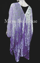 Maya Matazaro Lilac Ombre Camellia Burnout Velvet Caftan Kimono Jacket Hand Dyed