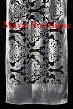 Maya Matazaro Baroque Shawl Wrap Scarf Burnout Velvet Silver Black