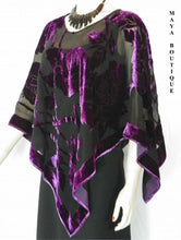 Silk Burnout Velvet Poncho Kimono Top Amethyst & Black No Fringe Maya Matazaro