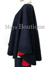 Reversible Cape Ruana Wrap Coat Black & Red Cashmere Wool USA Made Maya Matazaro