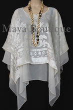Maya Matazaro Layered Poncho Top Burnout Velvet & Chiffon Ivory Made In USA