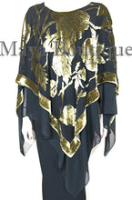 Maya Matazaro Layered Poncho Top Silk Burnout Velvet Chiffon Black Antique Gold
