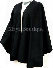 Black Cape Ruana Wrap Coat Wool Cashmere Blend by Maya Matazaro USA Made