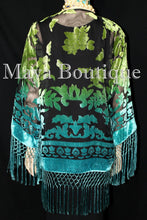 Art to Wear Devore Velvet Kimono Jacket Hand Dyed Green Turquoise Maya Matazaro