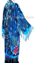 Beaded Peacock Silk Velvet Jacket Duster Kimono Coat Turquoise Maya Matazaro
