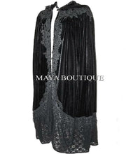 Cloak Opera Cape BLACK Victorian Rep Long Velvet & Lace Lined Maya Boutique