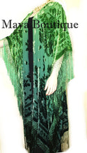 Green Wearable Art Kimono Caftan Fringe Jacket Burnout Velvet Hand Dyed Maya