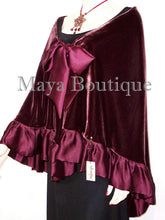 Burgundy Reversible Silk Velvet Cape Capelet Shawl Wrap W Ruffles Maya Matazaro