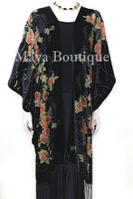 Tea Roses Caftan Kimono Burnout Velvet Black Orange Usa Made Maya Matazaro