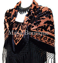 Silk Piano Shawl Wrap Scarf Burnout Velvet Tangerine & Black Maya Matazaro
