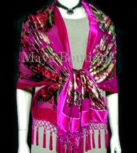 Fuschia Wrap Scarf Shawl Silk Burnout Velvet English Rose Beaded Maya Matazaro