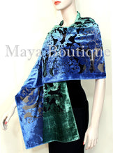Hand Dyed Maya Matazaro Baroque Shawl Wrap Scarf Burnout Velvet Green Blue Ombre