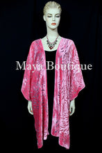 Maya Matazaro Coral Camellia Burnout Velvet Caftan Kimono Jacket USA Made