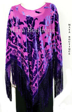 Silk Burnout Velvet Poncho Kimono Top Shawl Magenta & Purple Maya Matazaro