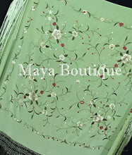 Silk Embroidered Flamenco Piano Shawl Wrap Mint Green Hand Dyed Maya Matazaro