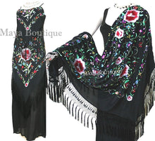 Dress Gown Silk Embroidered Flapper Style Black Multi Maya Matazaro M