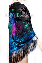 MAYA MATAZARO Burnout Velvet Piano Shawl Wrap Scarf Tye Dye Navy