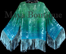 Wearable Art Velvet Kimono Jacket Hand Dyed Jade Turquoise Short Maya Matazaro
