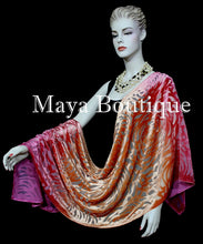 Maya Matazaro Hand Dyed Magenta Orange Camellia Shawl Wrap Scarf Burnout Velvet