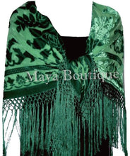 Emerald Green Piano Shawl Wrap Fringed Scarf Silk Burnout Velvet Maya Matazaro