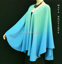 Cashmere Cape Ruana Wrap Hand Dyed Light Blue & Misty Jade Ombre Maya Matazaro
