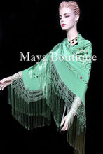 Flamenco Embroidered Silk Piano Shawl Wrap Tiffany Green Hand Dyed Maya Matazaro
