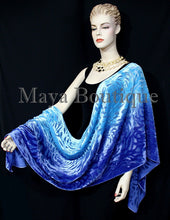 Maya Matazaro Hand Dyed Turquoise Blue Camellia Shawl Wrap Scarf Burnout Velvet