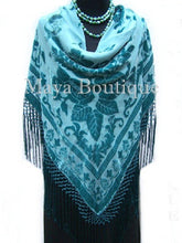 Piano Shawl Wrap Scarf Silk Burnout Velvet Ice Blue Maya Boutique