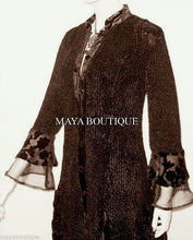 Dress Coat Crinkle Silk Velvet Organza Ruffle Chocolate XL Maya Matazaro