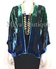 Silk Velvet Jacket Short Kimono No Fringe Hand Dyed Green Blue Maya Matazaro