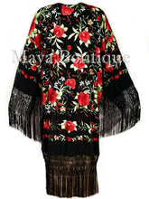 Embroidered Silk Opera Coat Kimono Flamenco Jacket Red Roses Black Maya Matazaro