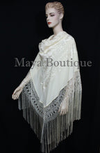 Ivory Flamenco Embroidered Silk Piano Shawl Wrap Flowers & Birds 88" Maya