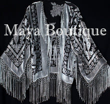 Fringe Jacket Kimono Blazer Burnout Velvet Silver Gray & Black Maya Matazaro