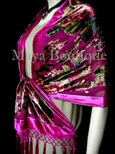 Fuschia Wrap Scarf Shawl Silk Burnout Velvet English Rose Beaded Maya Matazaro