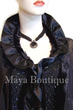 Black Shawl Scarf Wrap Silk Beaded Burnout Velvet Triangle Ruffles Maya Matazaro