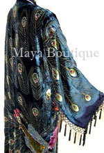 Jacket Kimono Opera Coat Silk Burnout Velvet Beaded Peacock Black Maya Matazaro