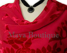 Scarlet Red Silk Burnout Velvet Piano Shawl Wrap Fringed Scarf Maya Matazaro