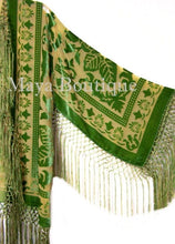 Green & Gold Fringe Jacket Kimono Silk Burnout Velvet Short Maya Matazaro