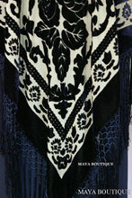 Poncho Kimono Fringe Top Shawl Beige & Black Silk Burnout Velvet Maya Matazaro