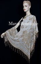 Beige Piano Shawl Scarf Wrap All Beaded Silk Burnout Velvet Maya Matazaro
