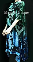 Caftan Dress Kimono Silk Burnout Velvet MAYA Dyed Stained Glass Blue & Greens