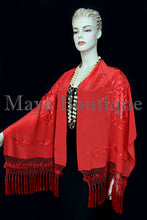 Red Embroidered Silk Wrap Shawl Scarf Oblong with Fringes Maya Matazaro