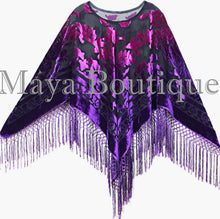 Purple Fuchsia Burnout Velvet Poncho Shawl Top Ombree Hand Dye Maya Matazaro