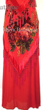 Dress Gown Red Silk Burnout Velvet Beaded Victorian Roses Maya Matazaro XL
